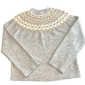 J. Crew Fair Isle Shimmer Sweater in extra-soft yarn Gray Wool Blend Size Medium